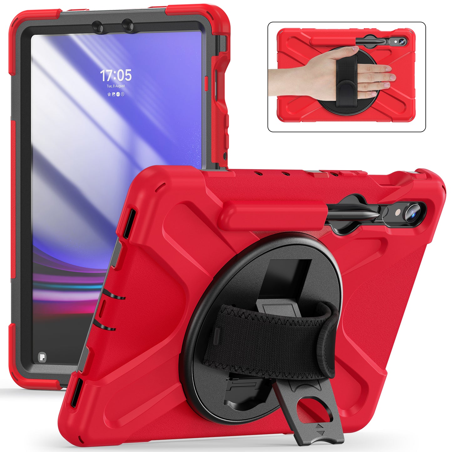 For Samsung Galaxy Tab S9 FE / S9 X710 / S8 X700 / S7 T870 Wrist Strap Tablet Case PC+Silicone Kickstand Protective Cover