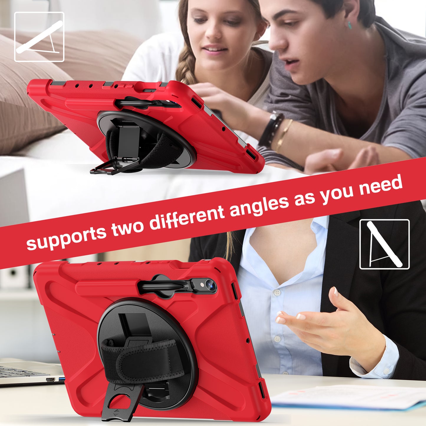 For Samsung Galaxy Tab S9 FE / S9 X710 / S8 X700 / S7 T870 Wrist Strap Tablet Case PC+Silicone Kickstand Protective Cover