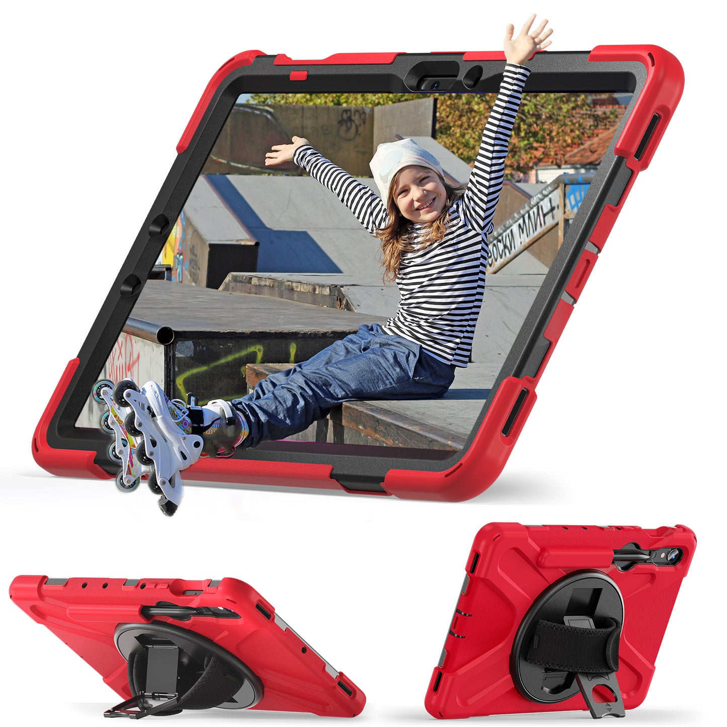 For Samsung Galaxy Tab S9 FE / S9 X710 / S8 X700 / S7 T870 Wrist Strap Tablet Case PC+Silicone Kickstand Protective Cover