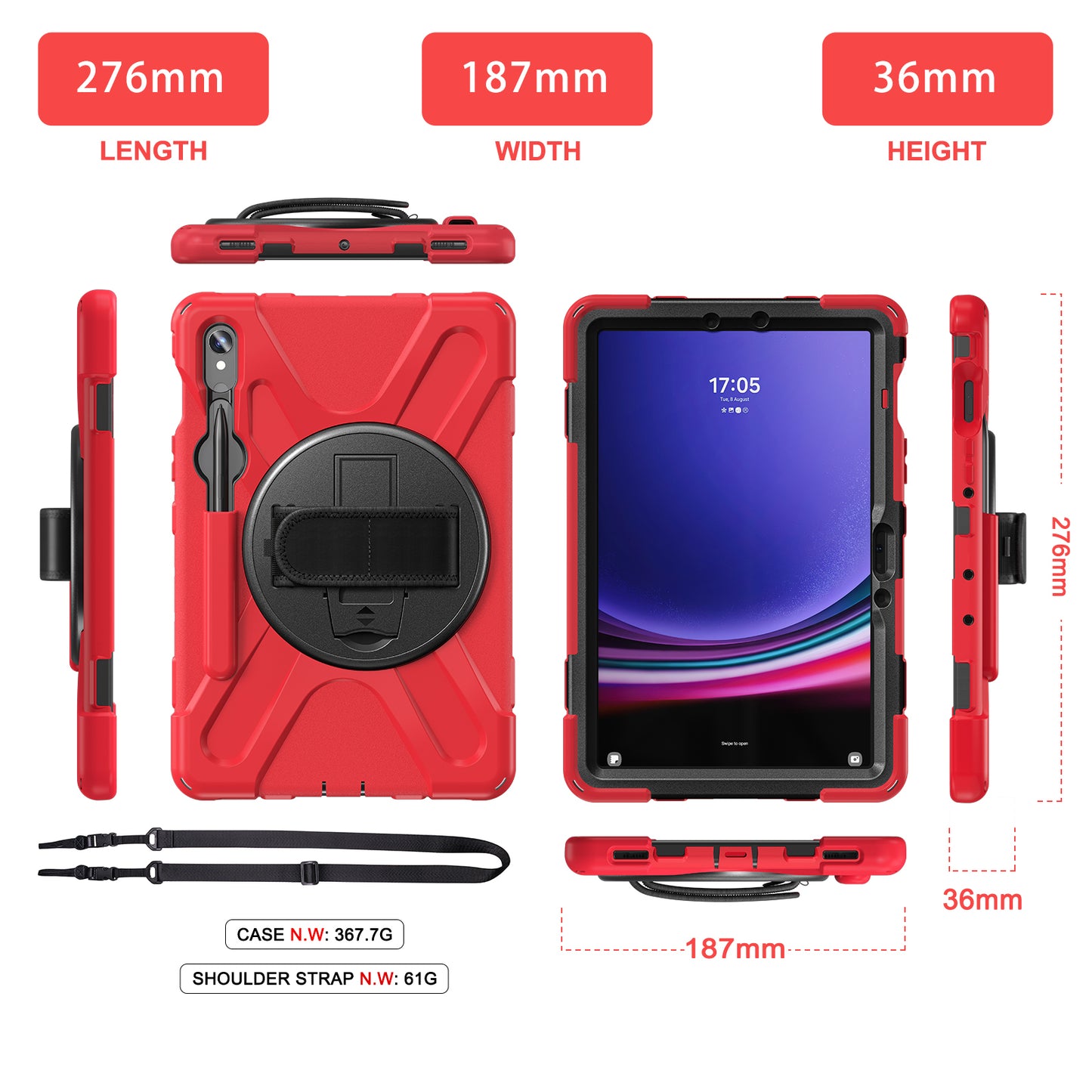 For Samsung Galaxy Tab S9 FE / S9 X710 / S8 X700 / S7 T870 Wrist Strap Tablet Case PC+Silicone Kickstand Protective Cover