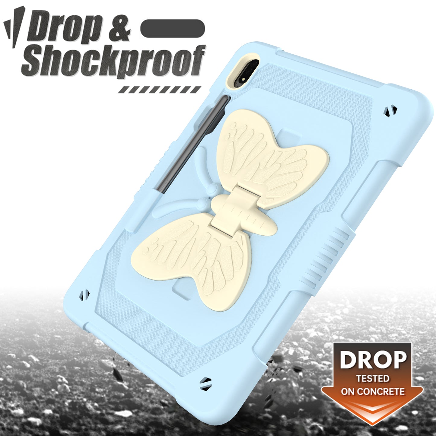 Anti-scratch Silicone + PC Tablet Case for Samsung Galaxy Tab S9 Butterfly Shape Kickstand Cover with Shoulder Strap