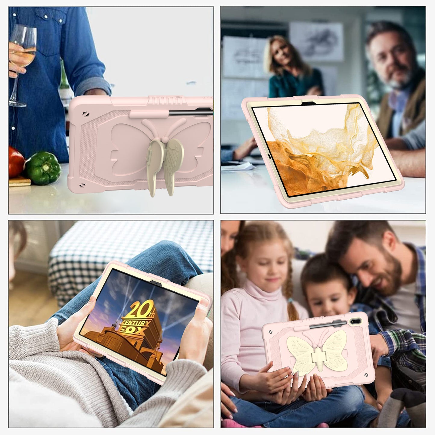 Anti-scratch Silicone + PC Tablet Case for Samsung Galaxy Tab S9 Butterfly Shape Kickstand Cover with Shoulder Strap