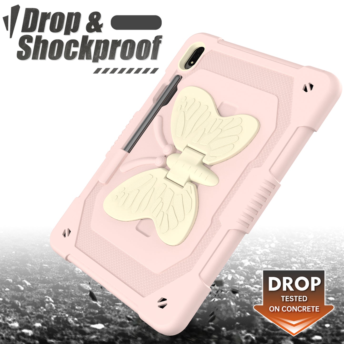 Anti-scratch Silicone + PC Tablet Case for Samsung Galaxy Tab S9 Butterfly Shape Kickstand Cover with Shoulder Strap
