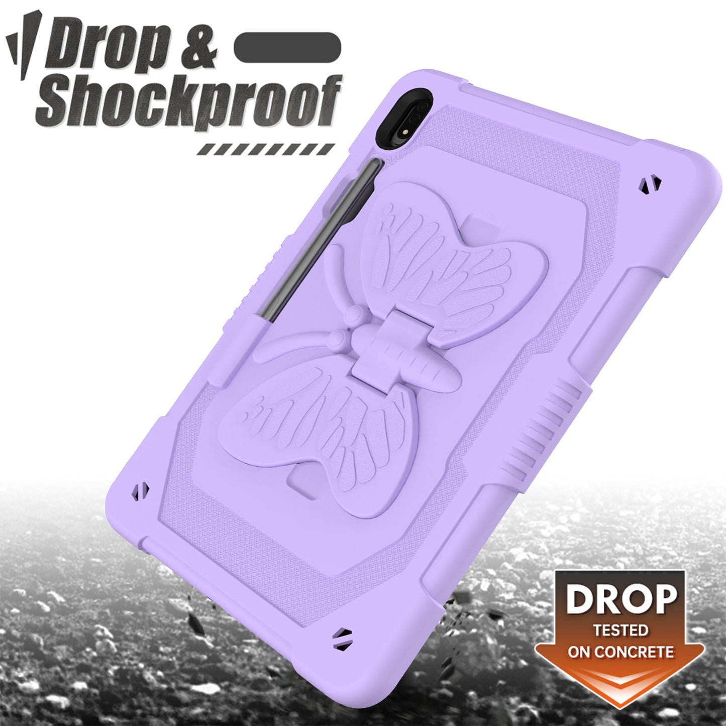 Anti-scratch Silicone + PC Tablet Case for Samsung Galaxy Tab S9 Butterfly Shape Kickstand Cover with Shoulder Strap