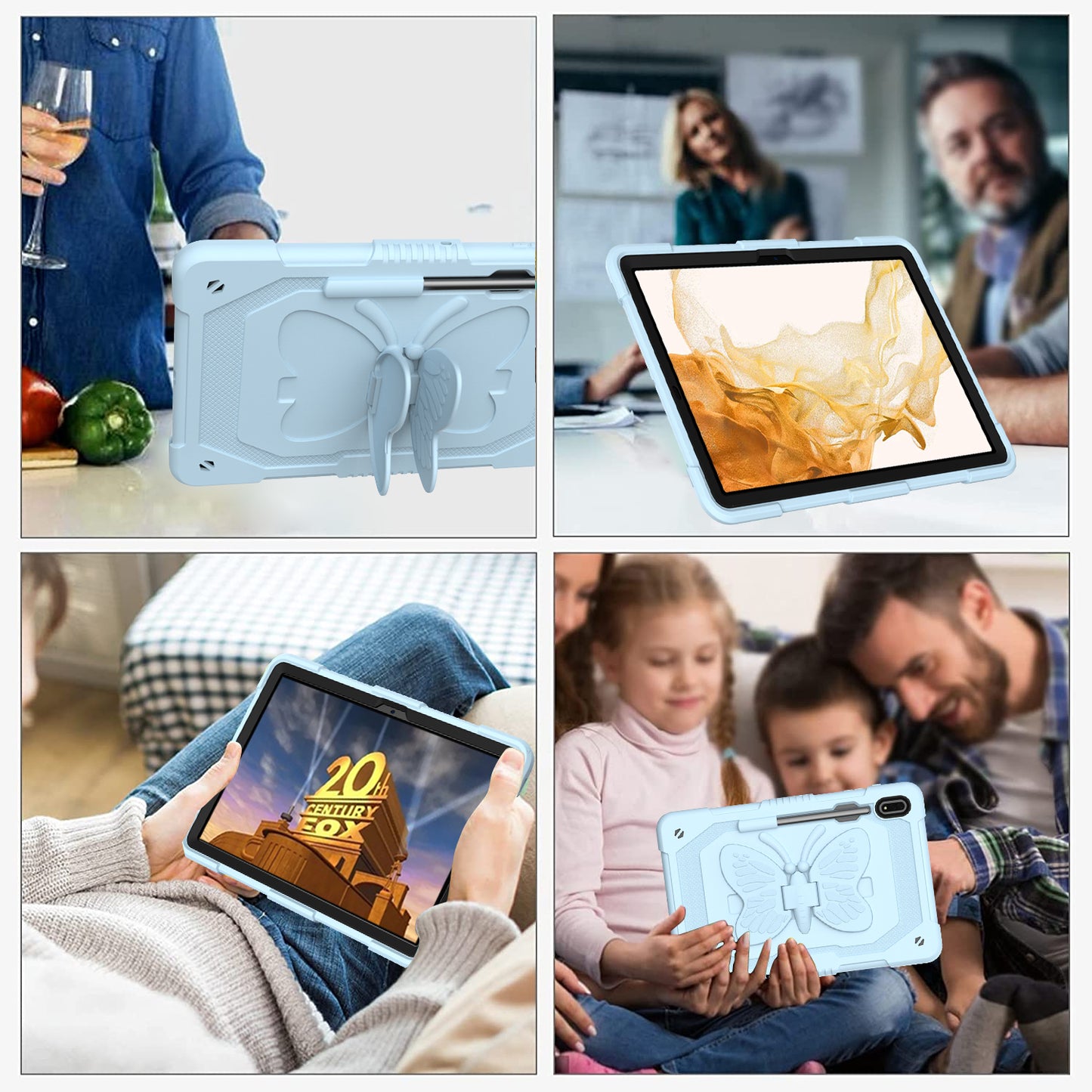 Anti-scratch Silicone + PC Tablet Case for Samsung Galaxy Tab S9 Butterfly Shape Kickstand Cover with Shoulder Strap