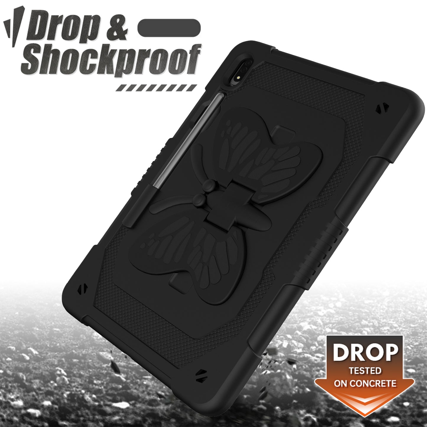 Anti-scratch Silicone + PC Tablet Case for Samsung Galaxy Tab S9 Butterfly Shape Kickstand Cover with Shoulder Strap