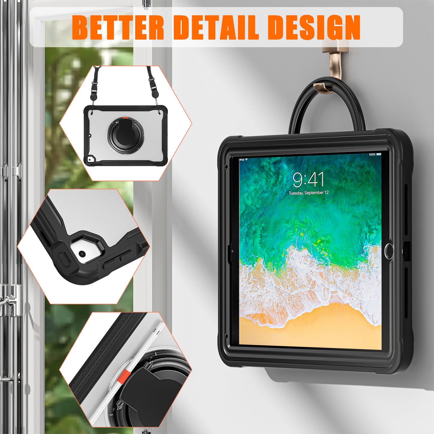 For iPad Air (2013) / Air 2 / iPad Pro 9.7 inch (2016) / iPad 9.7-inch (2017) / (2018) Kickstand Cover PC+TPU Handle Grip Tablet Case