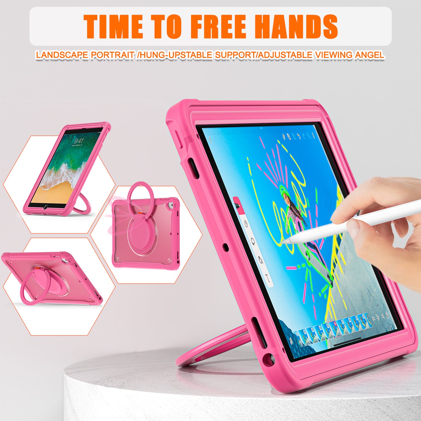 For iPad Air (2013) / Air 2 / iPad Pro 9.7 inch (2016) / iPad 9.7-inch (2017) / (2018) Kickstand Cover PC+TPU Handle Grip Tablet Case
