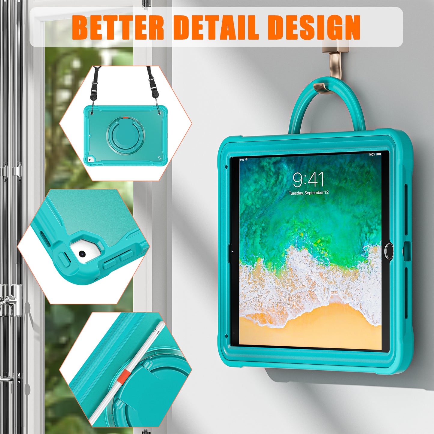 For iPad Air (2013) / Air 2 / iPad Pro 9.7 inch (2016) / iPad 9.7-inch (2017) / (2018) Kickstand Cover PC+TPU Handle Grip Tablet Case