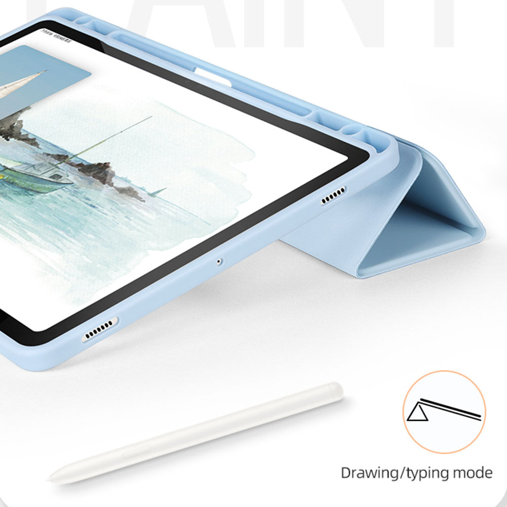 For Samsung Galaxy Tab S9 Protective Tablet Case Tri-Fold Stand PC+TPU+PU Clear Back Flip Cover