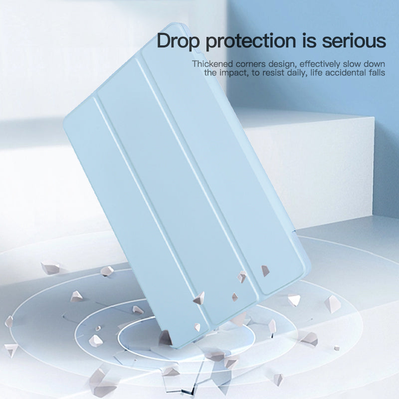 For Samsung Galaxy Tab S9 Protective Tablet Case Tri-Fold Stand PC+TPU+PU Clear Back Flip Cover