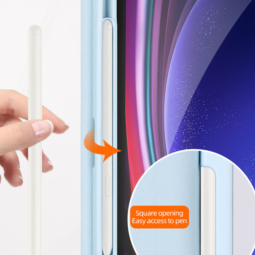 For Samsung Galaxy Tab S9 Protective Tablet Case Tri-Fold Stand PC+TPU+PU Clear Back Flip Cover
