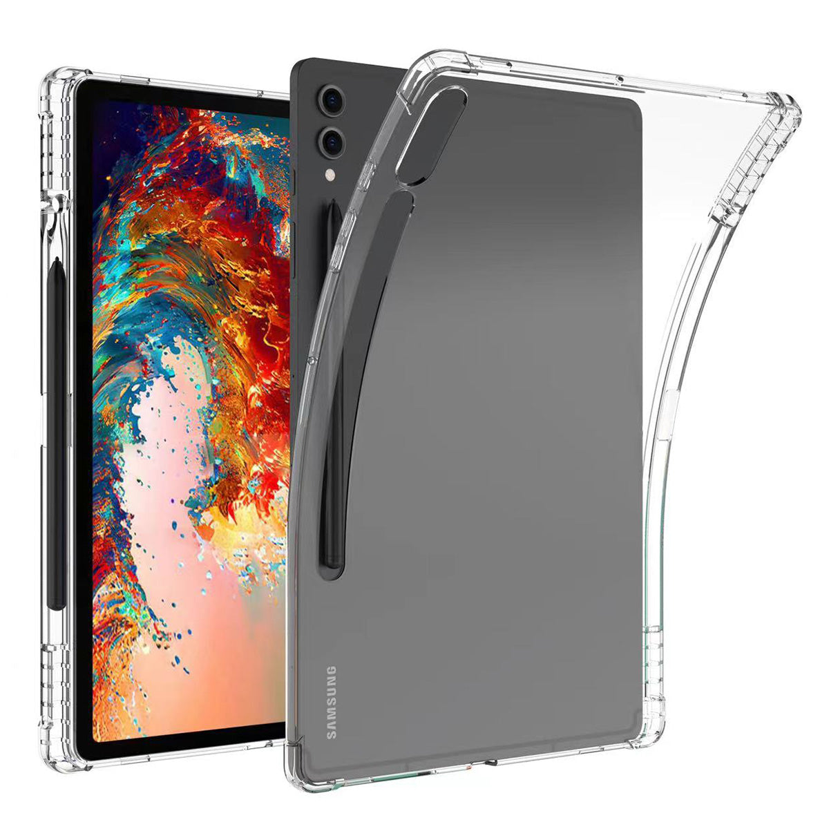 For Samsung Galaxy Tab S9 Ultra Transparent Cover TPU Tablet Case Reinforced Corners Shell with Pen Slot