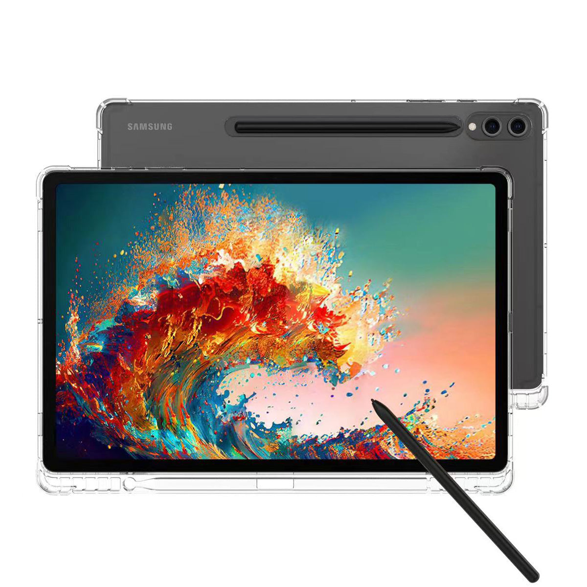 For Samsung Galaxy Tab S9 Ultra Transparent Cover TPU Tablet Case Reinforced Corners Shell with Pen Slot