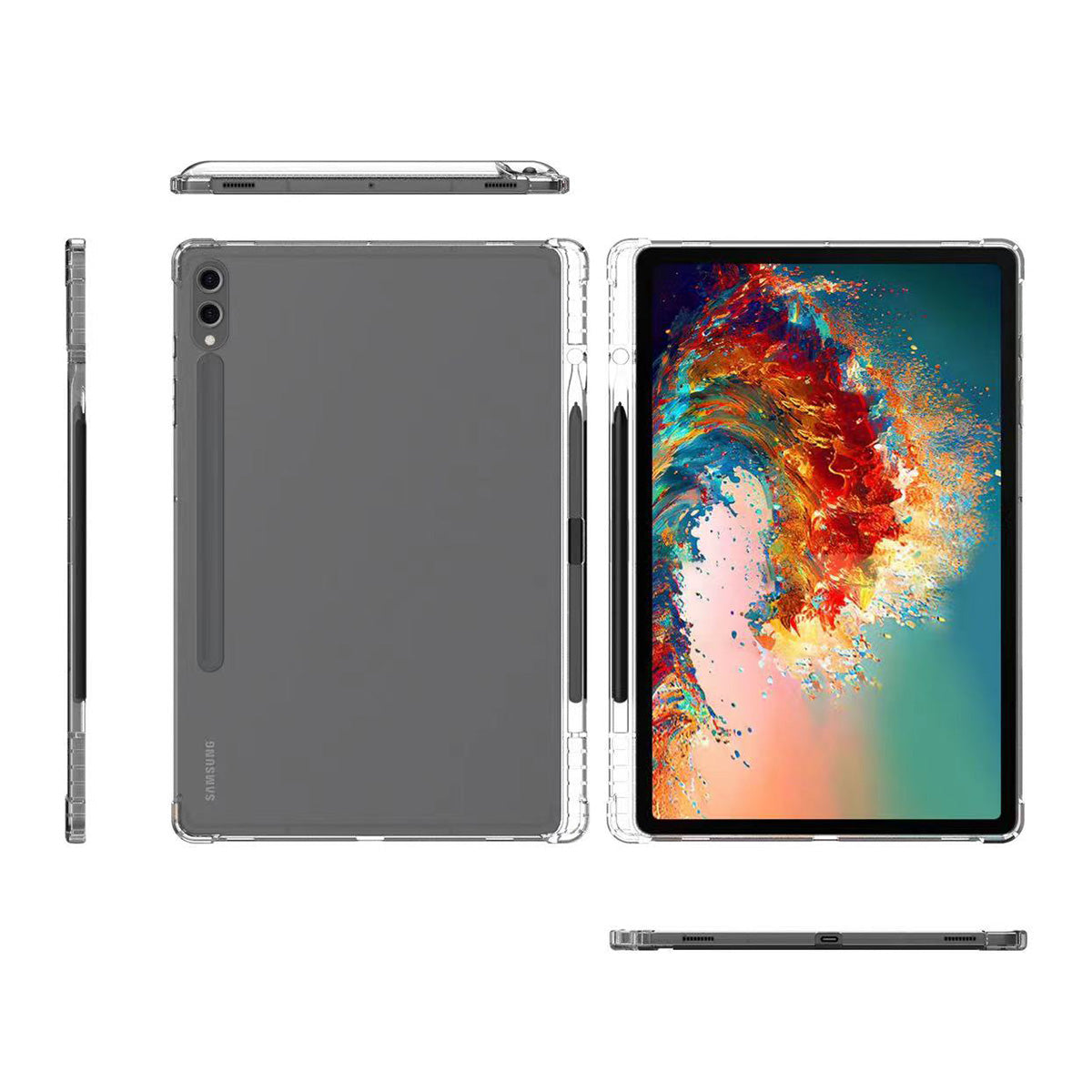 For Samsung Galaxy Tab S9 Ultra Transparent Cover TPU Tablet Case Reinforced Corners Shell with Pen Slot