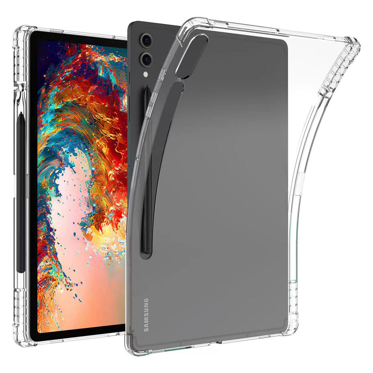For Samsung Galaxy Tab S9+ TPU Tablet Case Reinforced Corners Transparent Protection Cover with Pen Slot