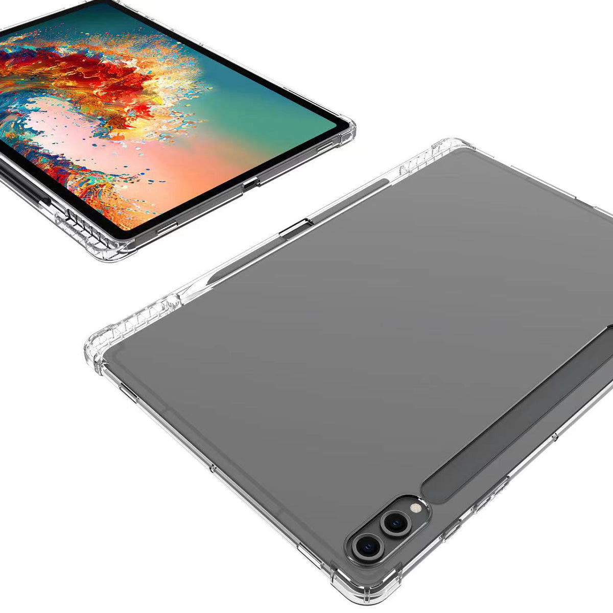 For Samsung Galaxy Tab S9+ TPU Tablet Case Reinforced Corners Transparent Protection Cover with Pen Slot