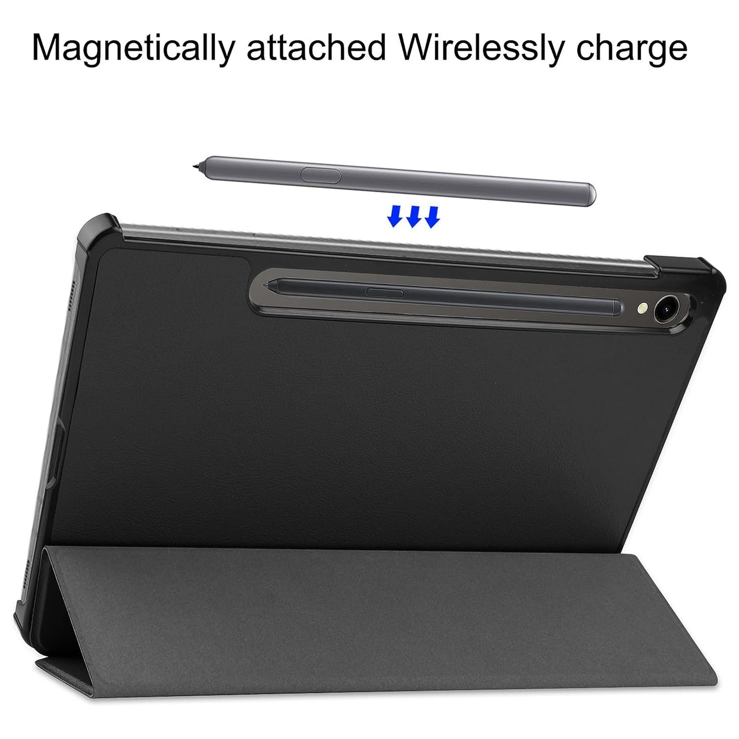 For Samsung Galaxy Tab S9 Tri-fold Stand PU Leather Tablet Case with 2.5D Tempered Glass Screen Protector