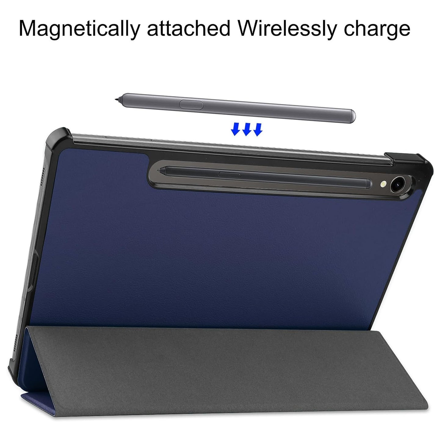 For Samsung Galaxy Tab S9 Tri-fold Stand PU Leather Tablet Case with 2.5D Tempered Glass Screen Protector
