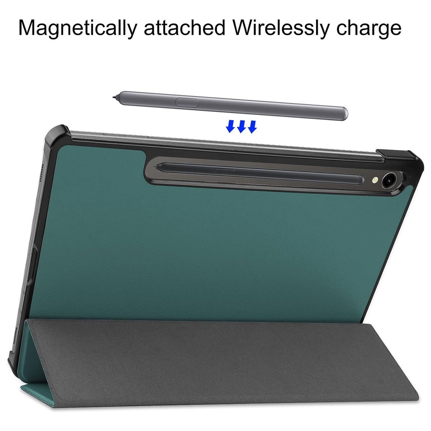 For Samsung Galaxy Tab S9 Tri-fold Stand PU Leather Tablet Case with 2.5D Tempered Glass Screen Protector