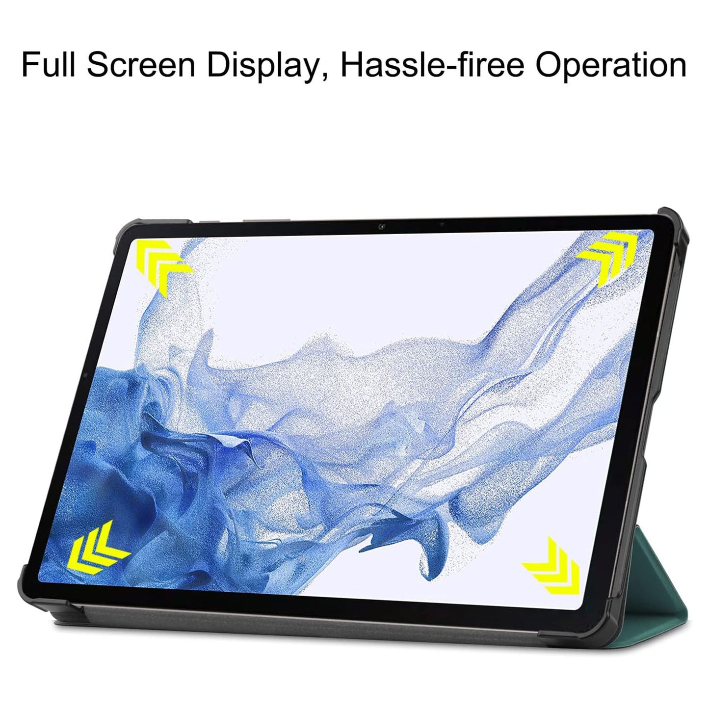 For Samsung Galaxy Tab S9 Tri-fold Stand PU Leather Tablet Case with 2.5D Tempered Glass Screen Protector