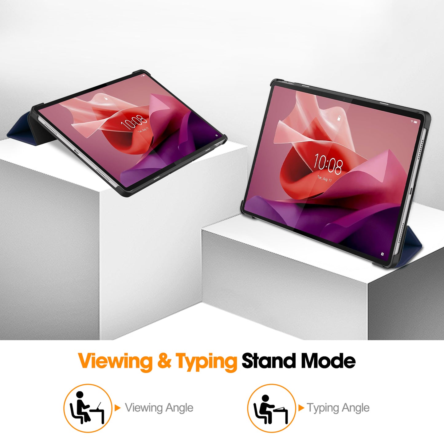 PU Leather Tablet Case for Lenovo Tab P12 , Tri-fold Stand Full Protection Tablet Cover