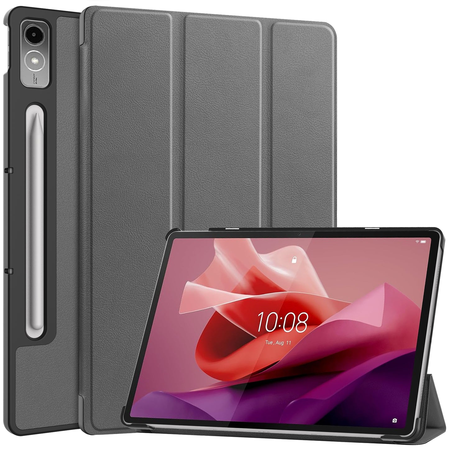 PU Leather Tablet Case for Lenovo Tab P12 , Tri-fold Stand Full Protection Tablet Cover