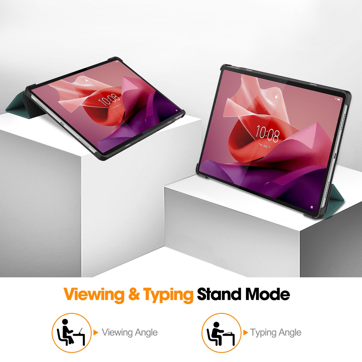 PU Leather Tablet Case for Lenovo Tab P12 , Tri-fold Stand Full Protection Tablet Cover