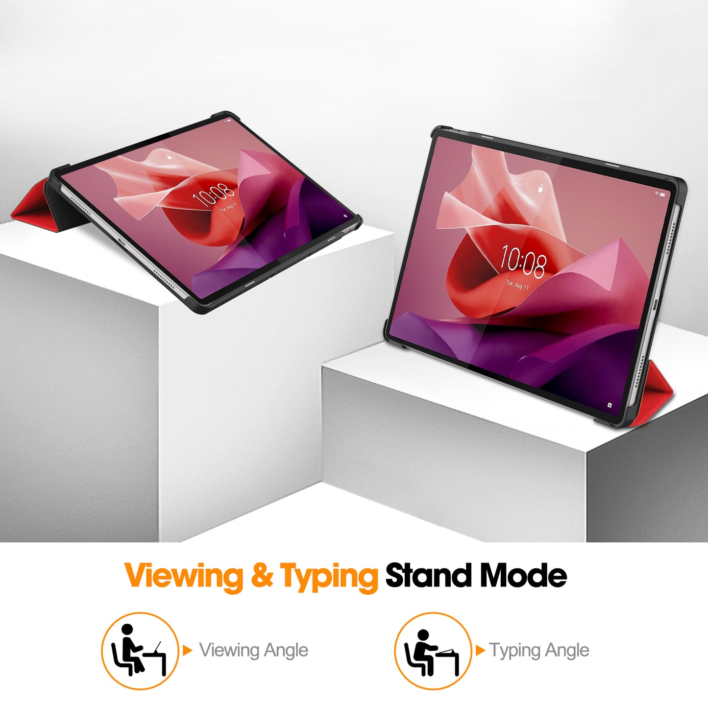 PU Leather Tablet Case for Lenovo Tab P12 , Tri-fold Stand Full Protection Tablet Cover
