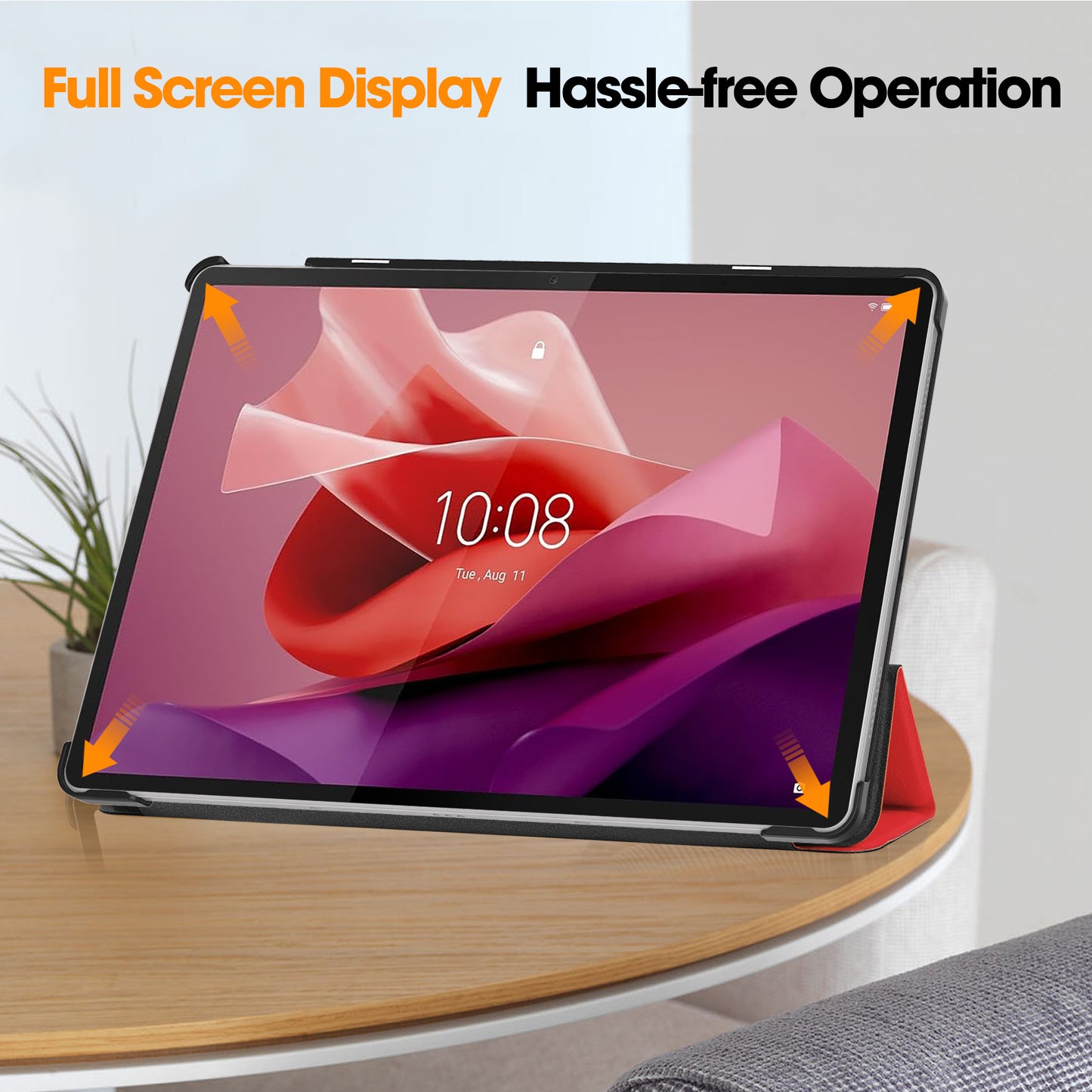 PU Leather Tablet Case for Lenovo Tab P12 , Tri-fold Stand Full Protection Tablet Cover