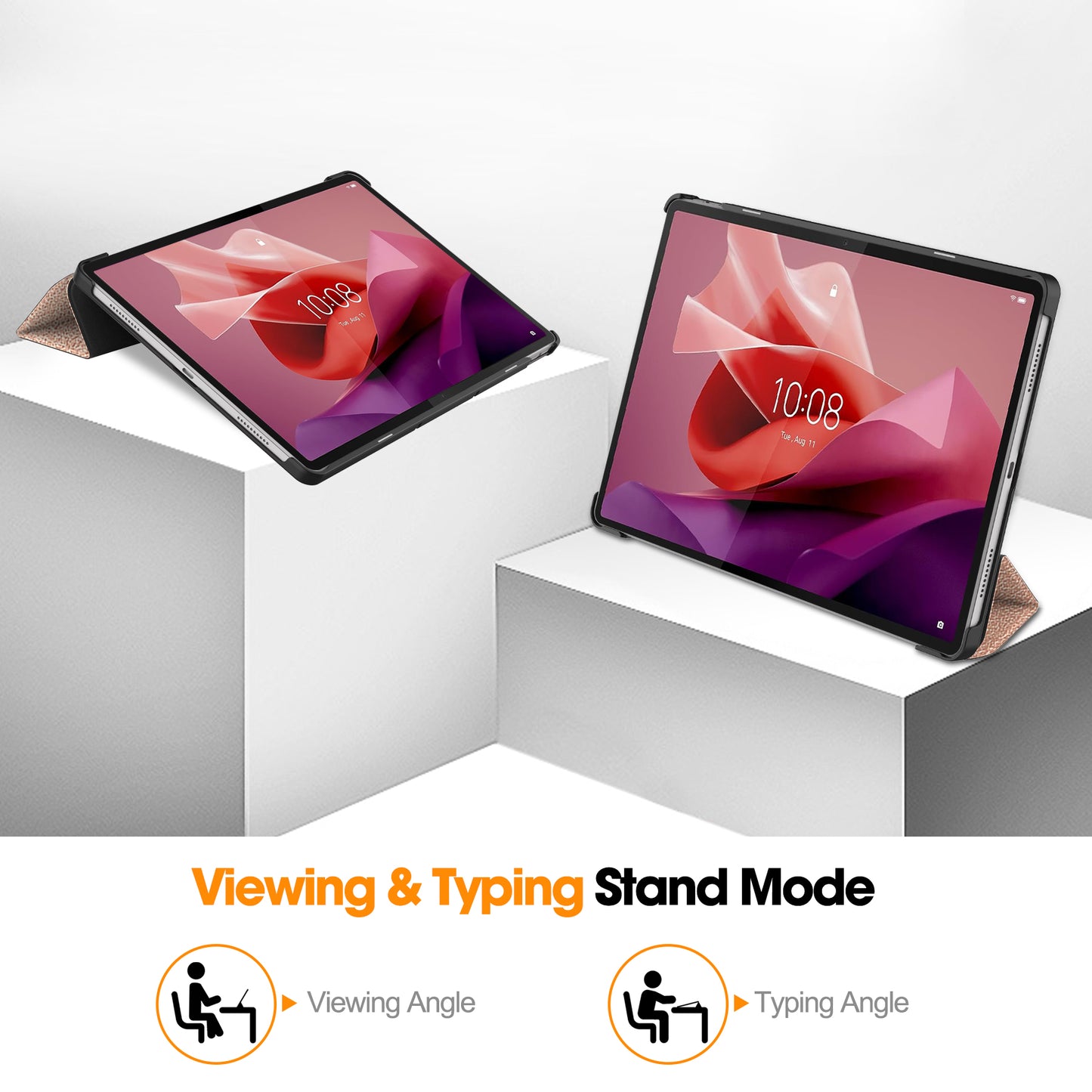PU Leather Tablet Case for Lenovo Tab P12 , Tri-fold Stand Full Protection Tablet Cover
