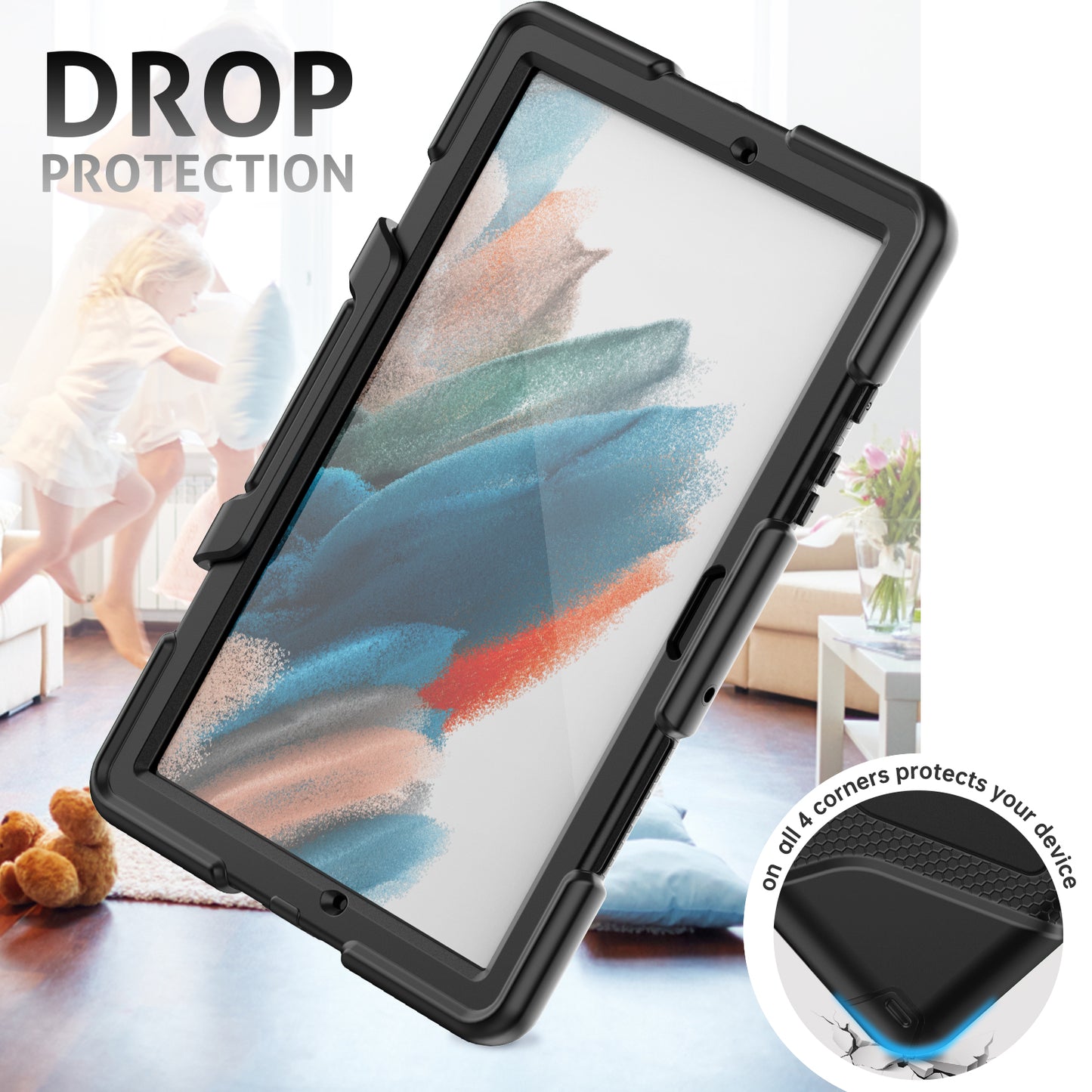Kickstand Cover for Samsung Galaxy Tab A8 10.5 (2021) / (2022) , PC + Silicone Tablet Case with PET Screen Protector