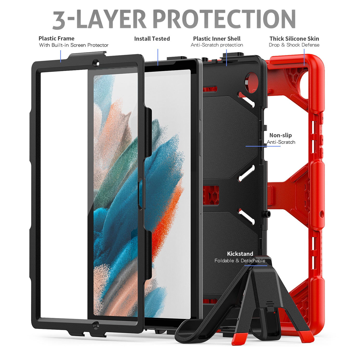 Kickstand Cover for Samsung Galaxy Tab A8 10.5 (2021) / (2022) , PC + Silicone Tablet Case with PET Screen Protector