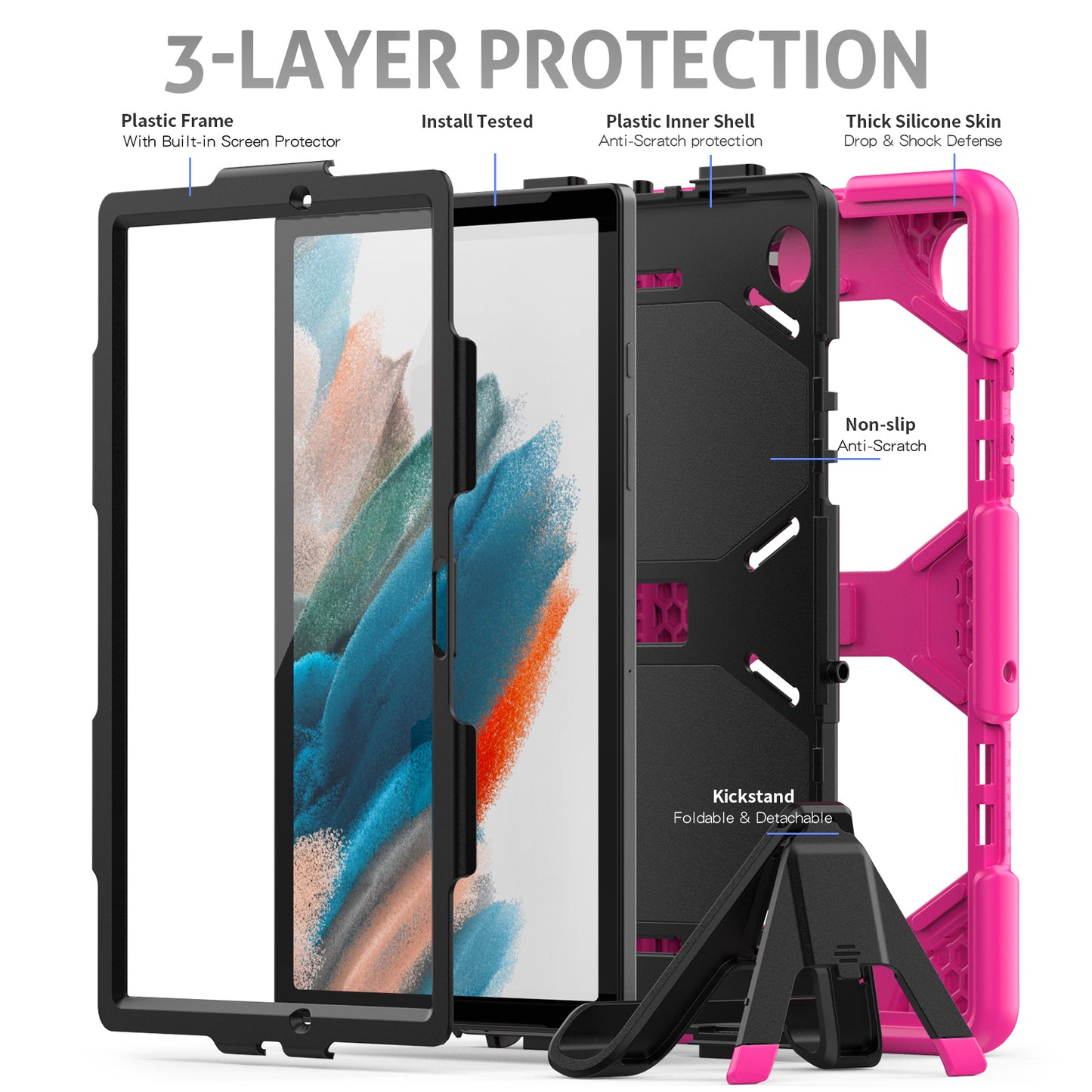 Kickstand Cover for Samsung Galaxy Tab A8 10.5 (2021) / (2022) , PC + Silicone Tablet Case with PET Screen Protector