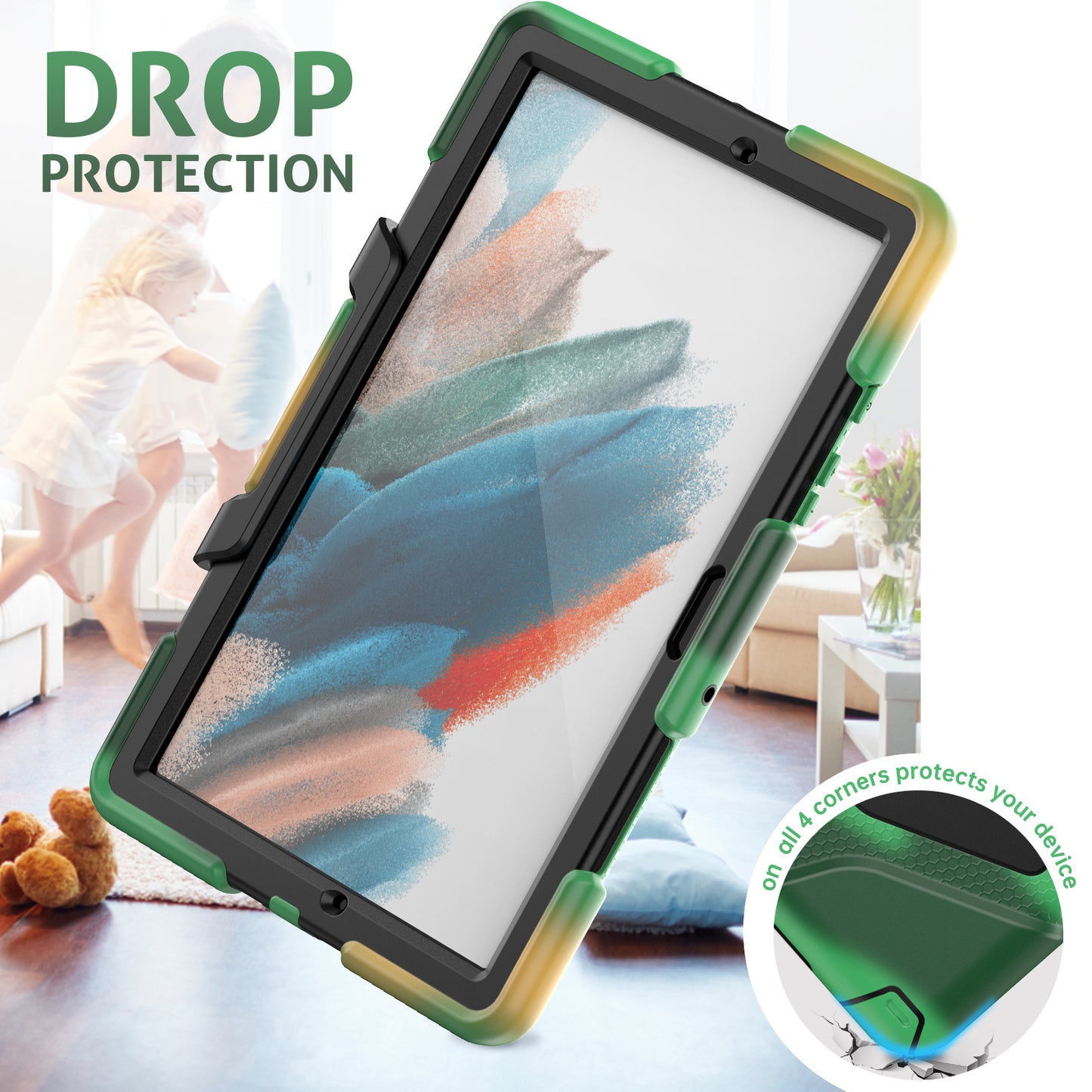 Kickstand Cover for Samsung Galaxy Tab A8 10.5 (2021) / (2022) , PC + Silicone Tablet Case with PET Screen Protector