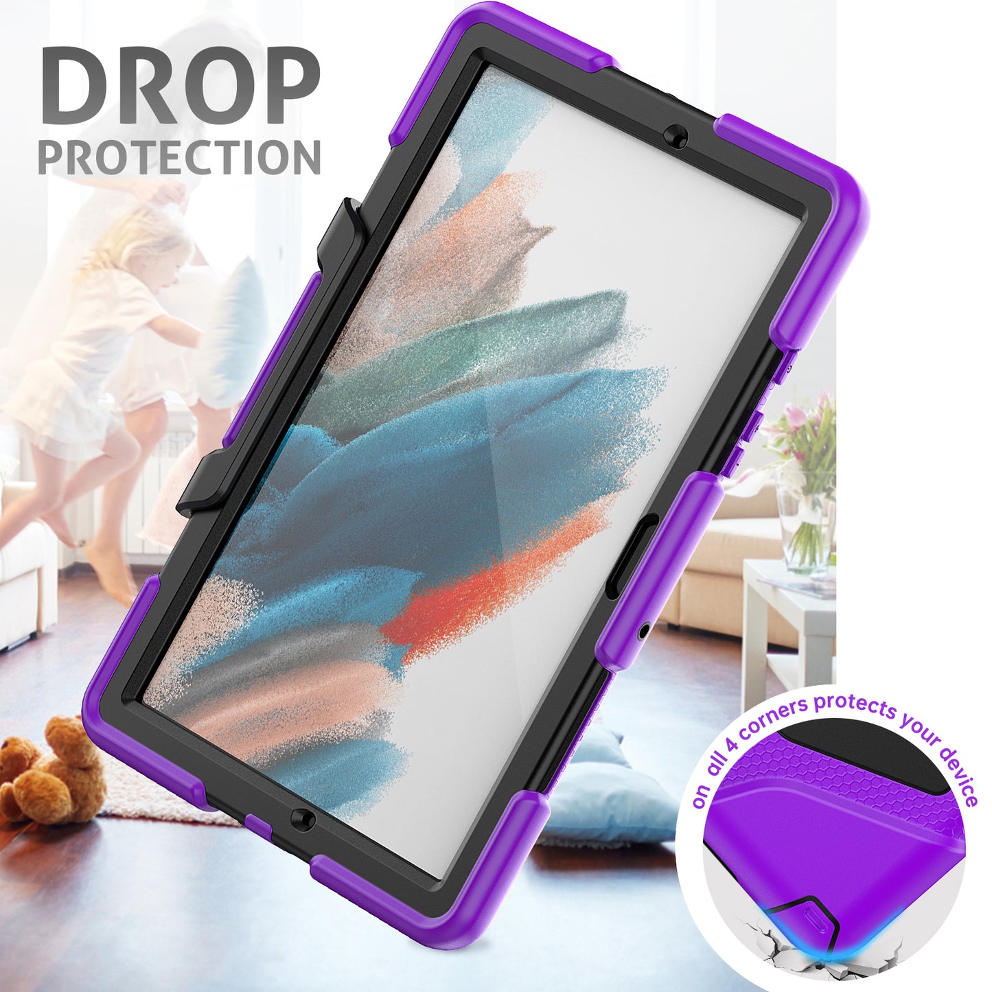 Kickstand Cover for Samsung Galaxy Tab A8 10.5 (2021) / (2022) , PC + Silicone Tablet Case with PET Screen Protector