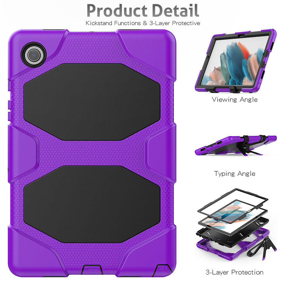 Kickstand Cover for Samsung Galaxy Tab A8 10.5 (2021) / (2022) , PC + Silicone Tablet Case with PET Screen Protector