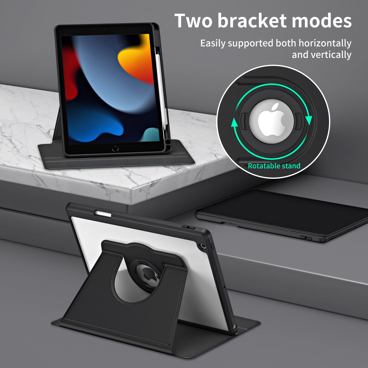 For iPad 10.2 (2021) / (2019) / (2020) Anti-Drop Tablet Case Rotating Stand PU Leather TPU Cover