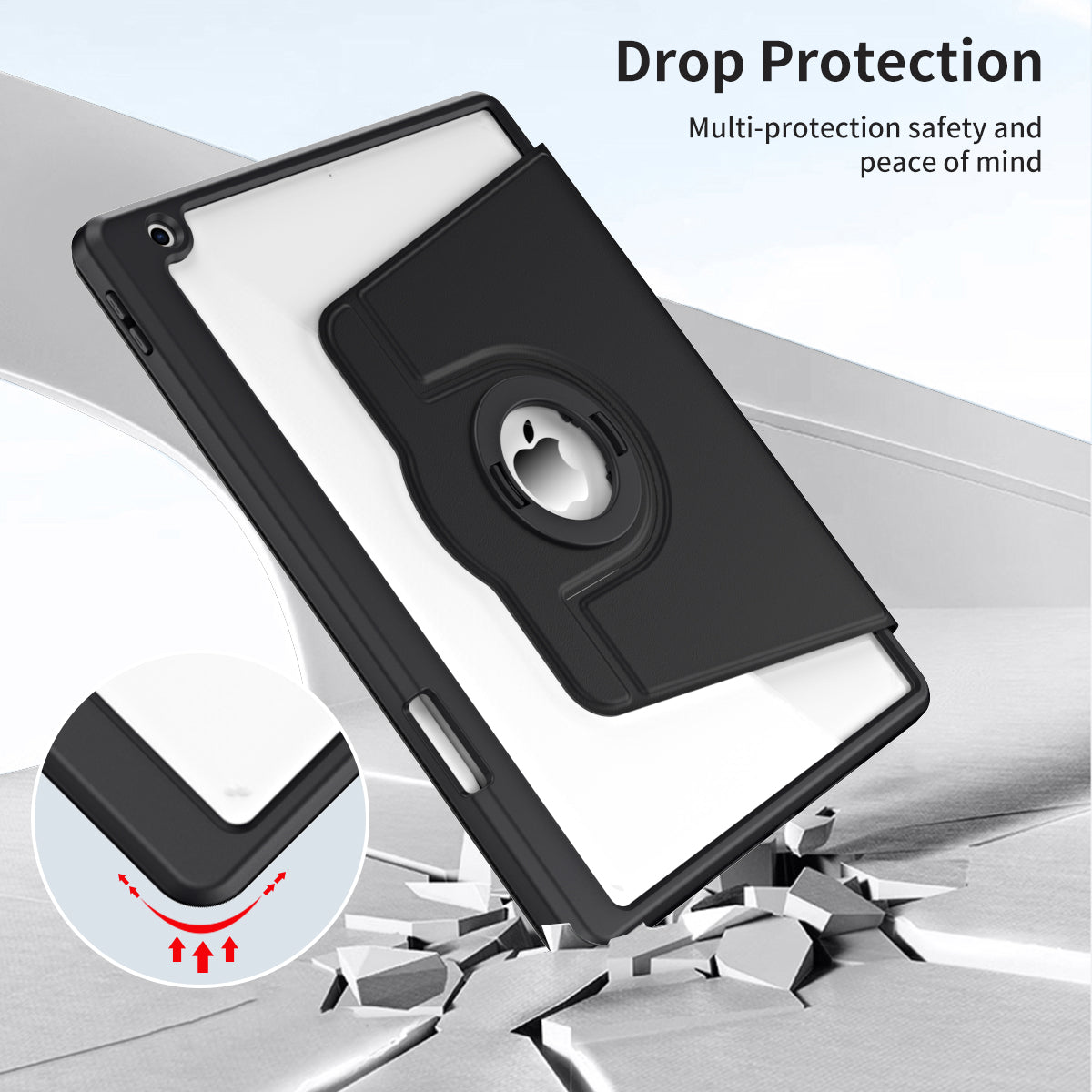For iPad 10.2 (2021) / (2019) / (2020) Anti-Drop Tablet Case Rotating Stand PU Leather TPU Cover