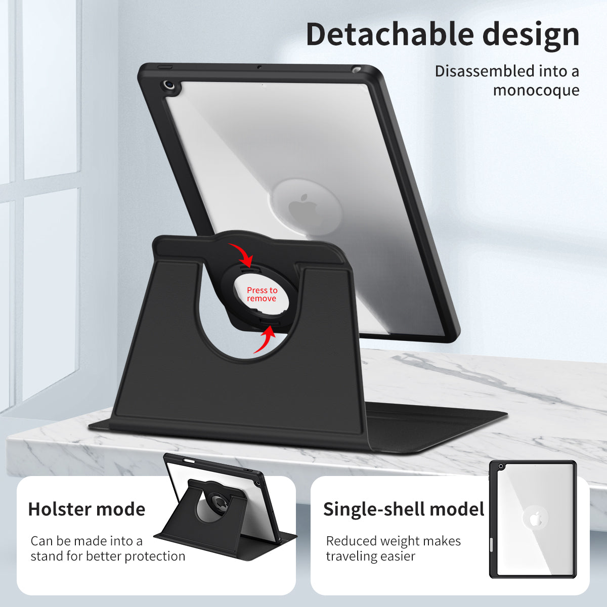 For iPad 10.2 (2021) / (2019) / (2020) Anti-Drop Tablet Case Rotating Stand PU Leather TPU Cover