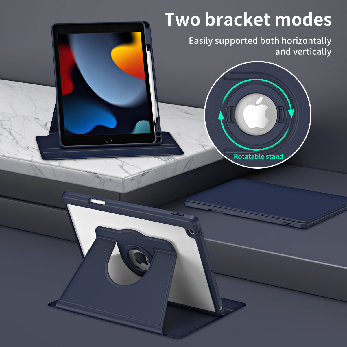 For iPad 10.2 (2021) / (2019) / (2020) Anti-Drop Tablet Case Rotating Stand PU Leather TPU Cover