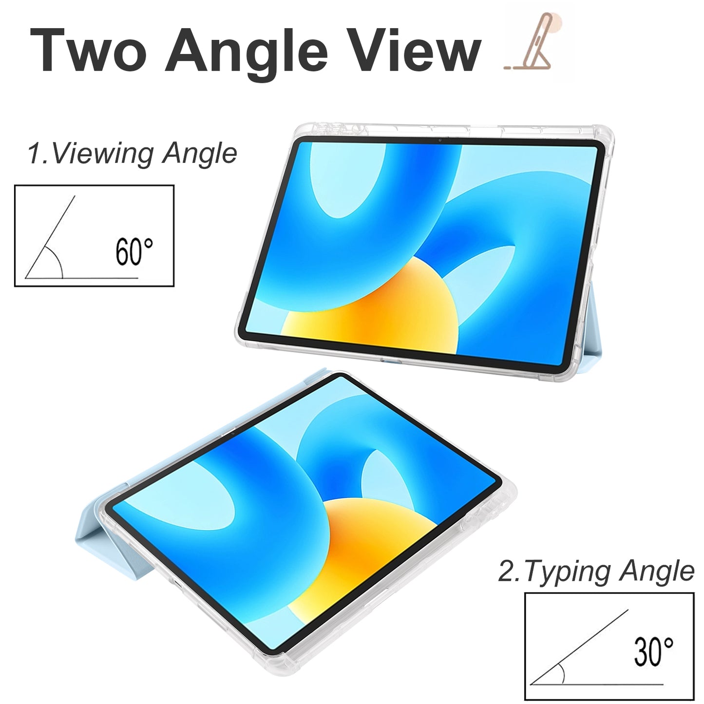 For Huawei MatePad 11.5 Smart Trifold Stand Case PU Leather Transparent TPU Back Tablet Cover with Pencil Holder