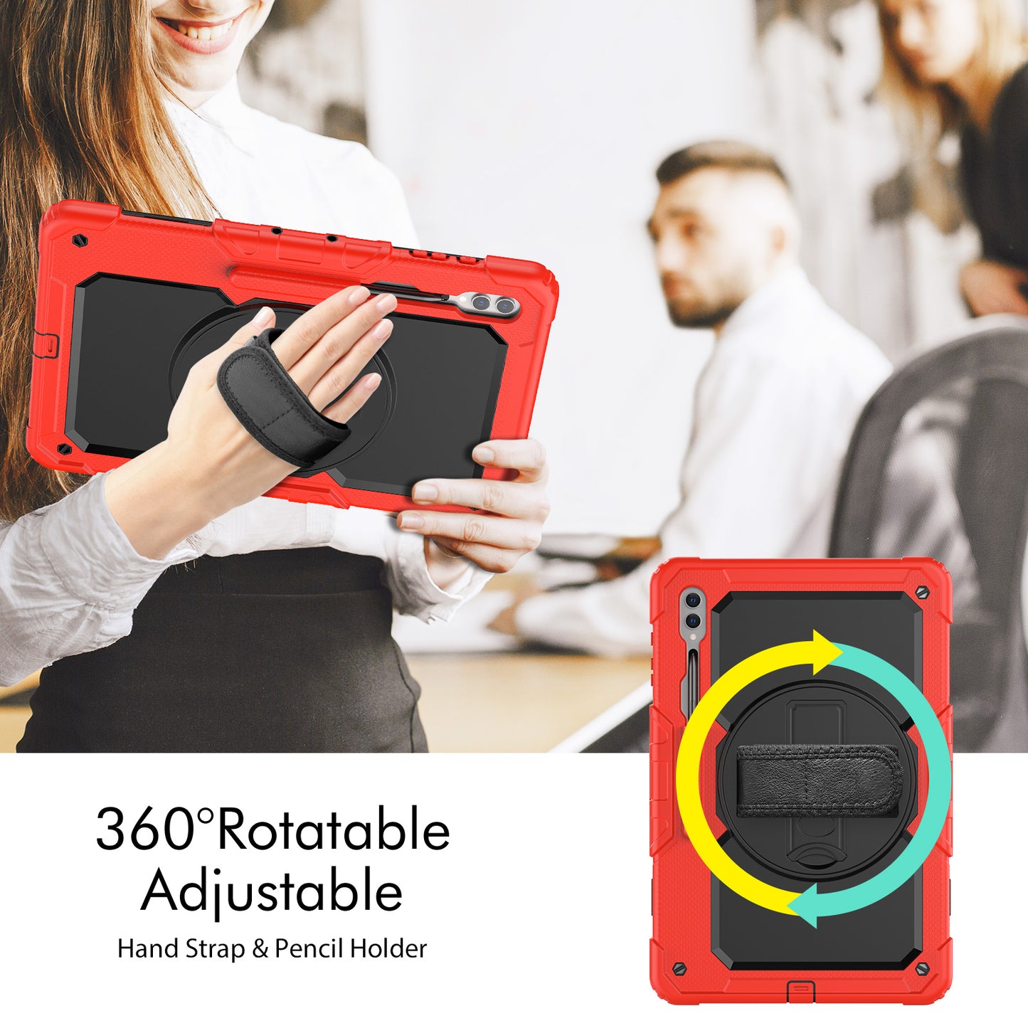 For Samsung Galaxy Tab S9 Ultra (SM-X910 / X916B / X918U) Shockproof Case PC+Silicone Tablet Kickstand Cover with PET Screen Film