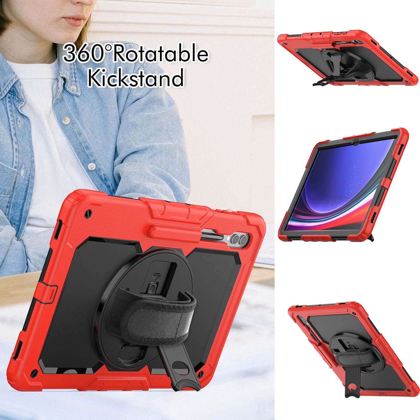 For Samsung Galaxy Tab S9 Ultra (SM-X910 / X916B / X918U) Shockproof Case PC+Silicone Tablet Kickstand Cover with PET Screen Film