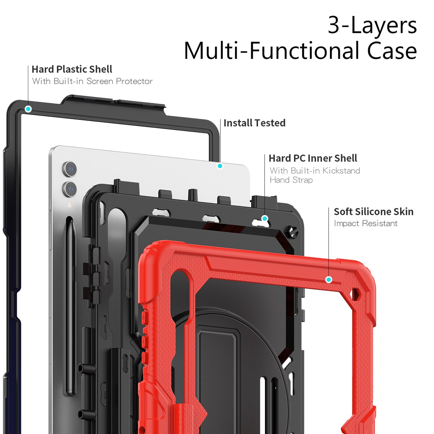 For Samsung Galaxy Tab S9 Ultra (SM-X910 / X916B / X918U) Shockproof Case PC+Silicone Tablet Kickstand Cover with PET Screen Film
