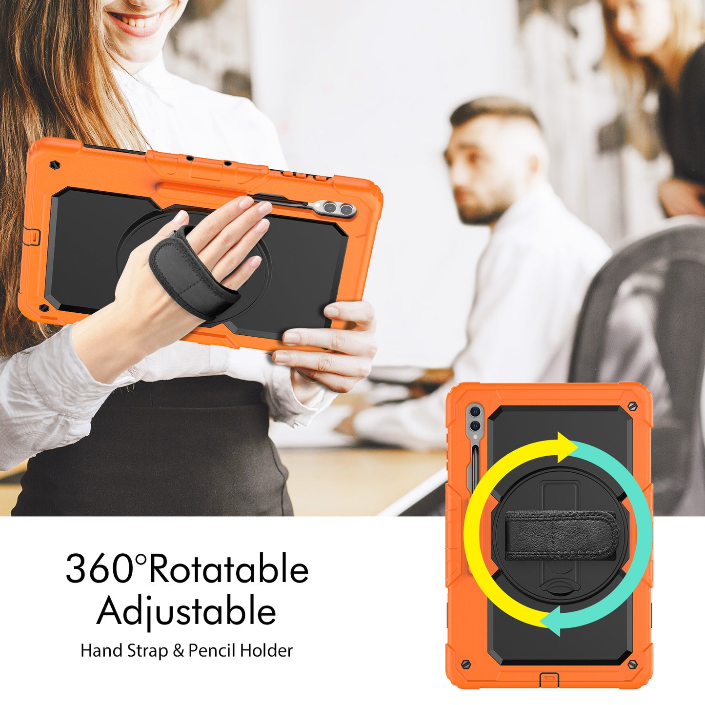 For Samsung Galaxy Tab S9 Ultra (SM-X910 / X916B / X918U) Shockproof Case PC+Silicone Tablet Kickstand Cover with PET Screen Film