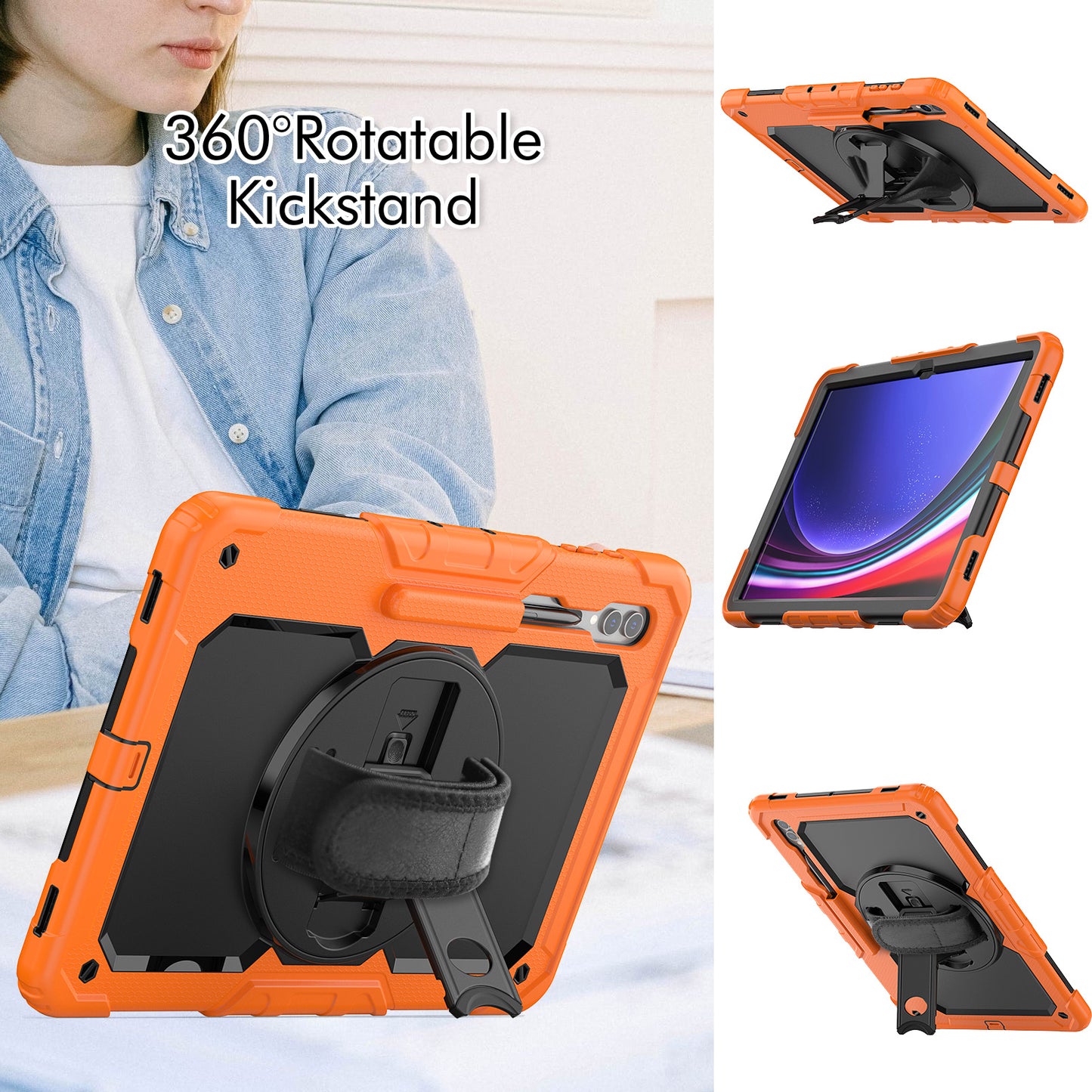 For Samsung Galaxy Tab S9 Ultra (SM-X910 / X916B / X918U) Shockproof Case PC+Silicone Tablet Kickstand Cover with PET Screen Film