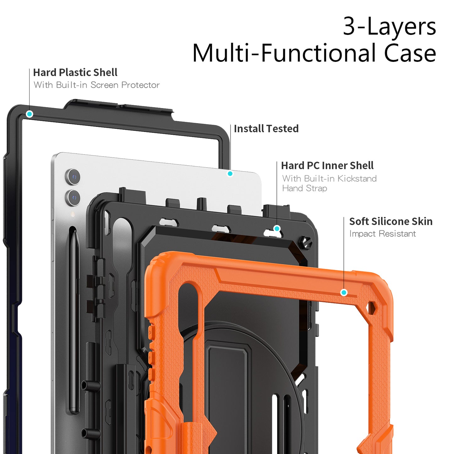 For Samsung Galaxy Tab S9 Ultra (SM-X910 / X916B / X918U) Shockproof Case PC+Silicone Tablet Kickstand Cover with PET Screen Film