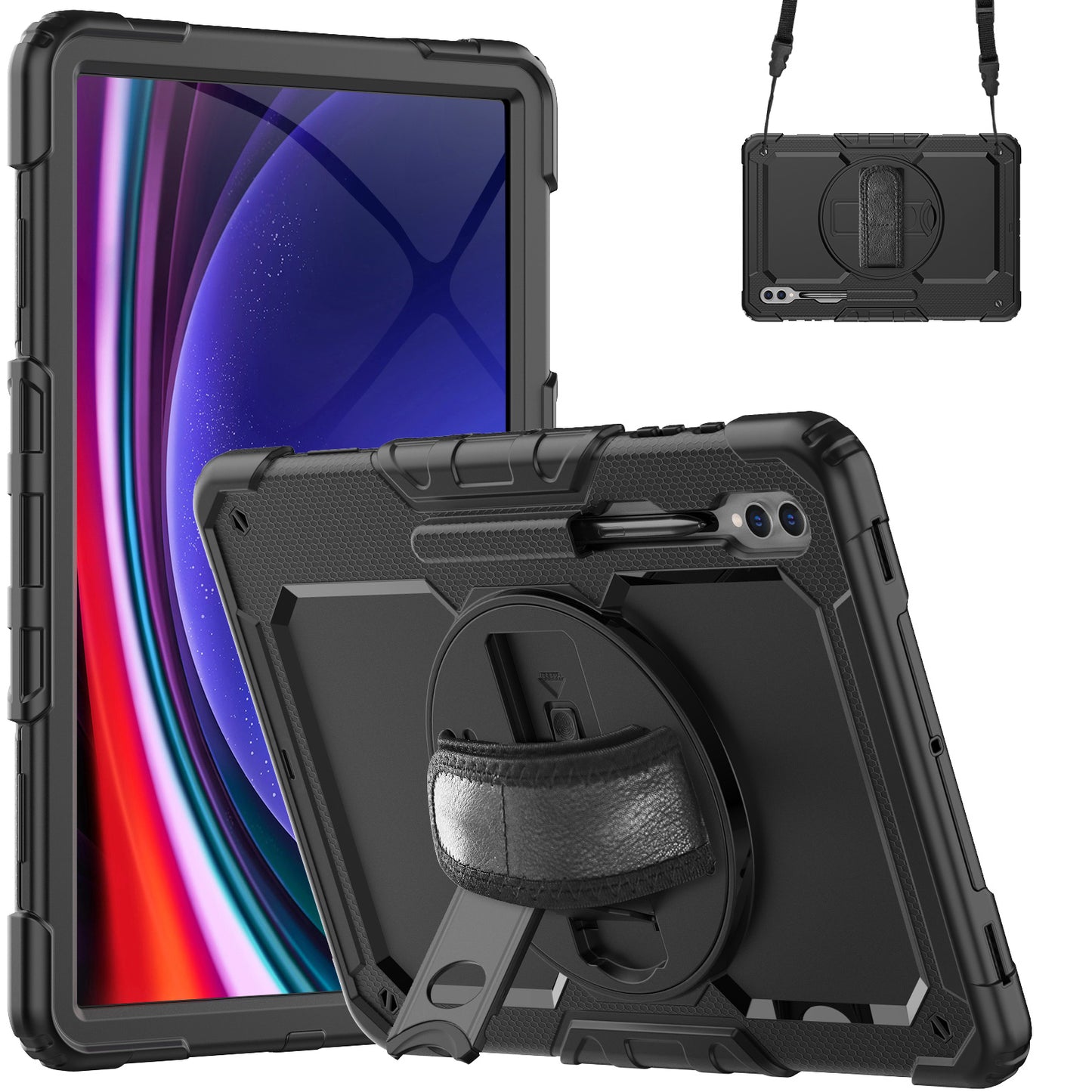 For Samsung Galaxy Tab S9 Ultra (SM-X910 / X916B / X918U) Shockproof Case PC+Silicone Tablet Kickstand Cover with PET Screen Film