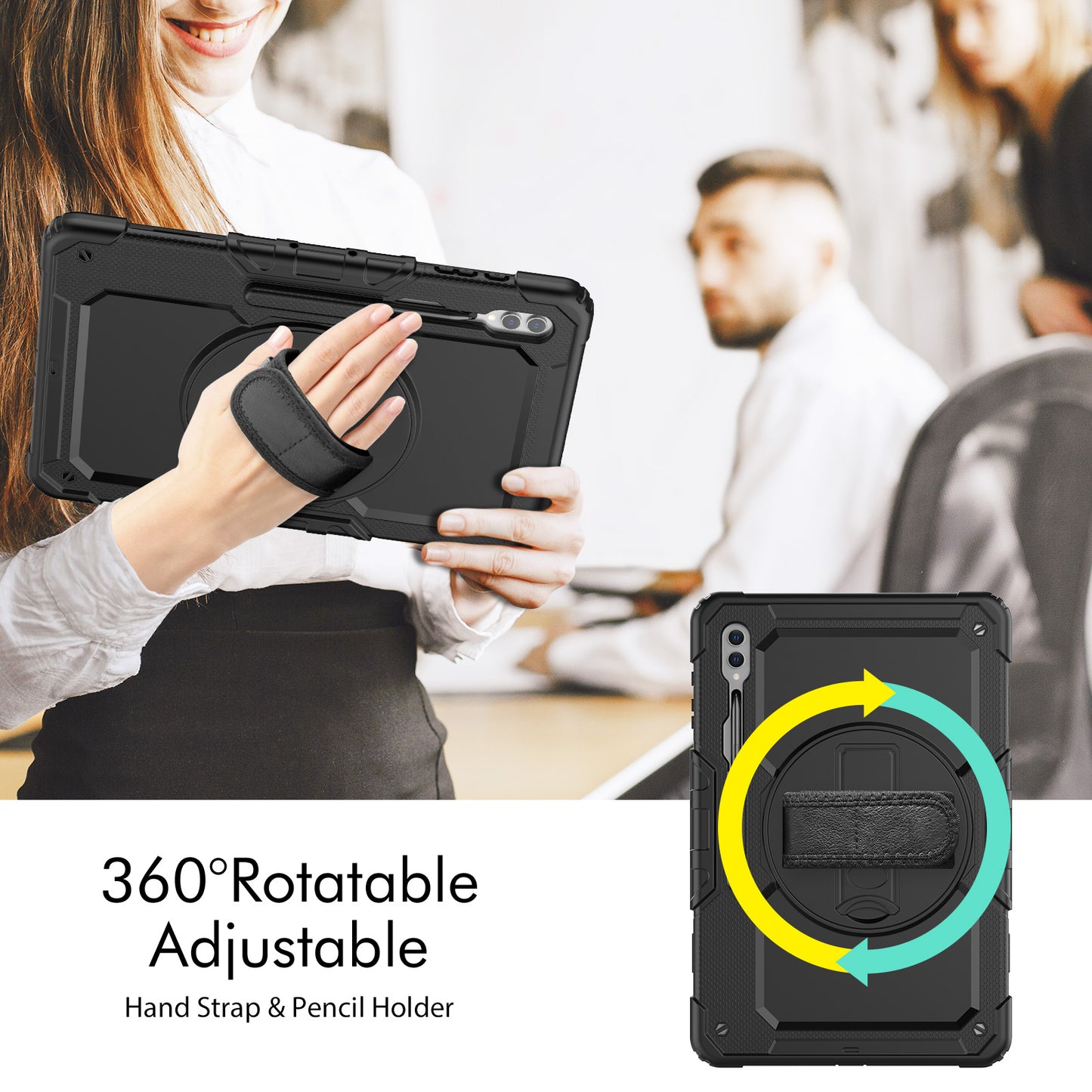 For Samsung Galaxy Tab S9 Ultra (SM-X910 / X916B / X918U) Shockproof Case PC+Silicone Tablet Kickstand Cover with PET Screen Film